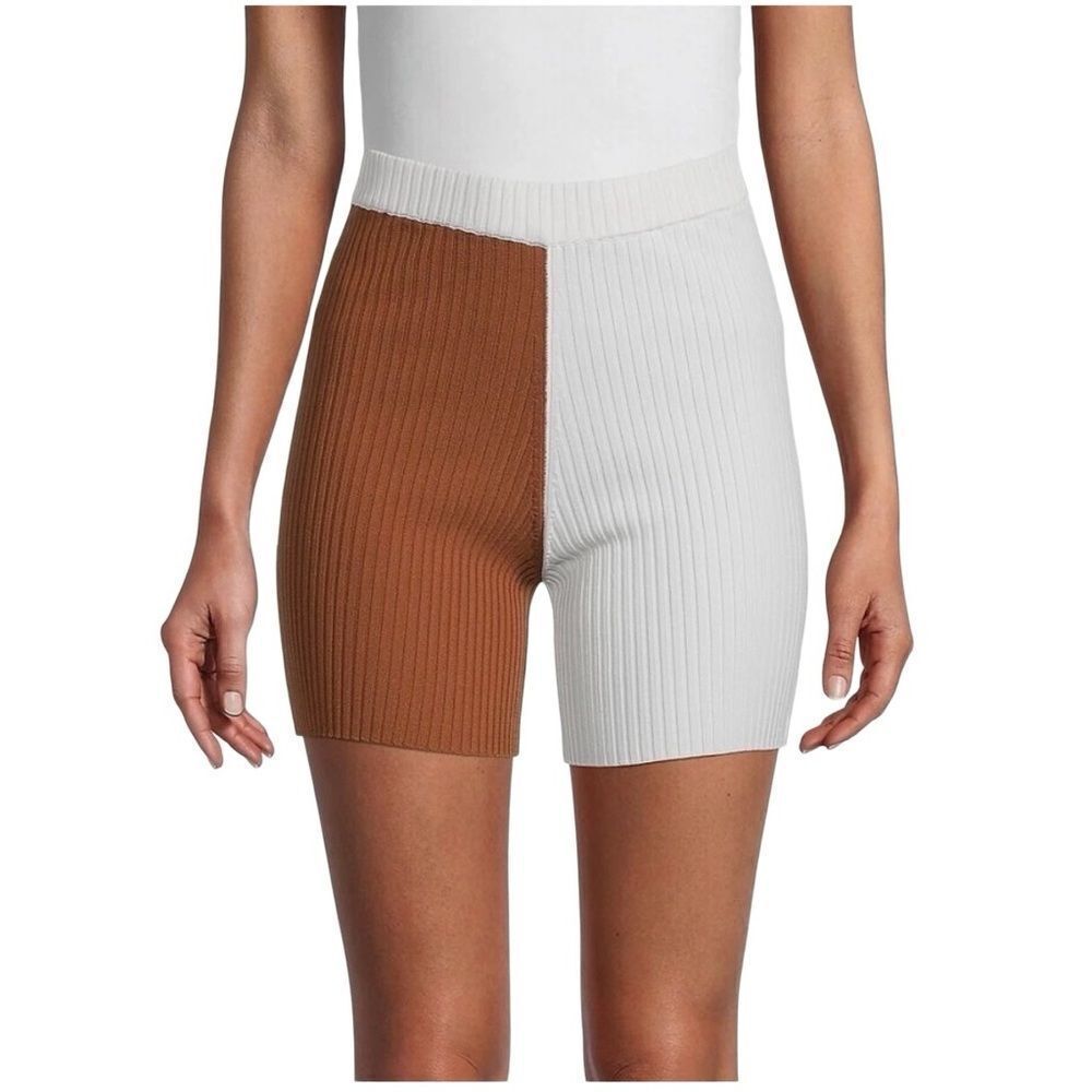 Staud Shorts Maki Rib-Knit Bike Shorts Color Block Medium